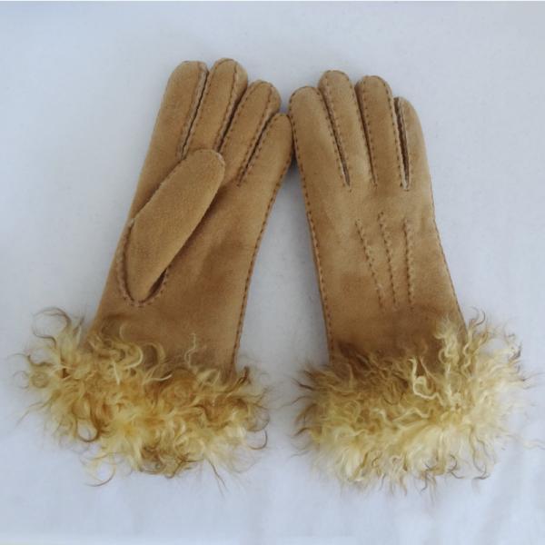 Fashion Genuine Leather Shearling Sheepskin Gloves Women Fur Gloves