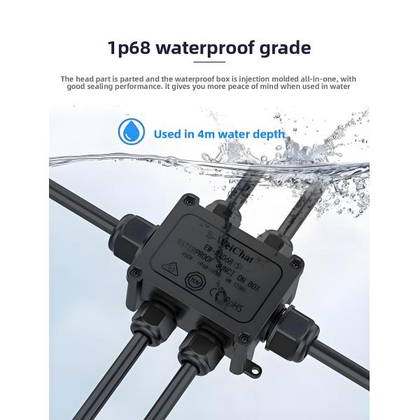 Caja de conexiones estanca de paso - Conector de prensaestopas de 1 entrada y 5 salidas