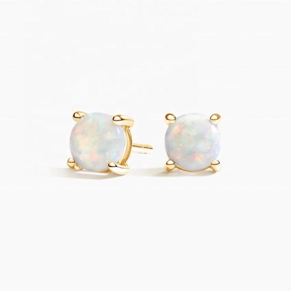 18K Gold 6MM Solitaire Opal Stud Earrings For Women And Girls Fine Jewelry