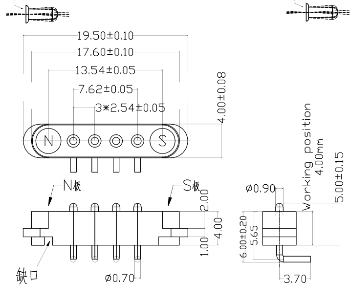 Magnetic connector 4pin male and female magnetic pogo pin connector with 90 degrees angle