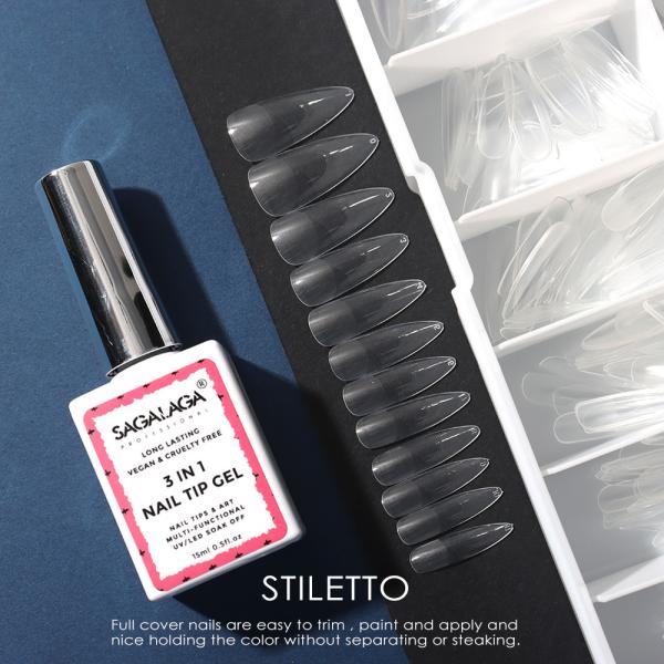 Pre-shaped Soft Gel Full Cover Nail Tips Short Almond for Acrylic Nails Extension 12 Sizes at Home DIY Nail Art Salon