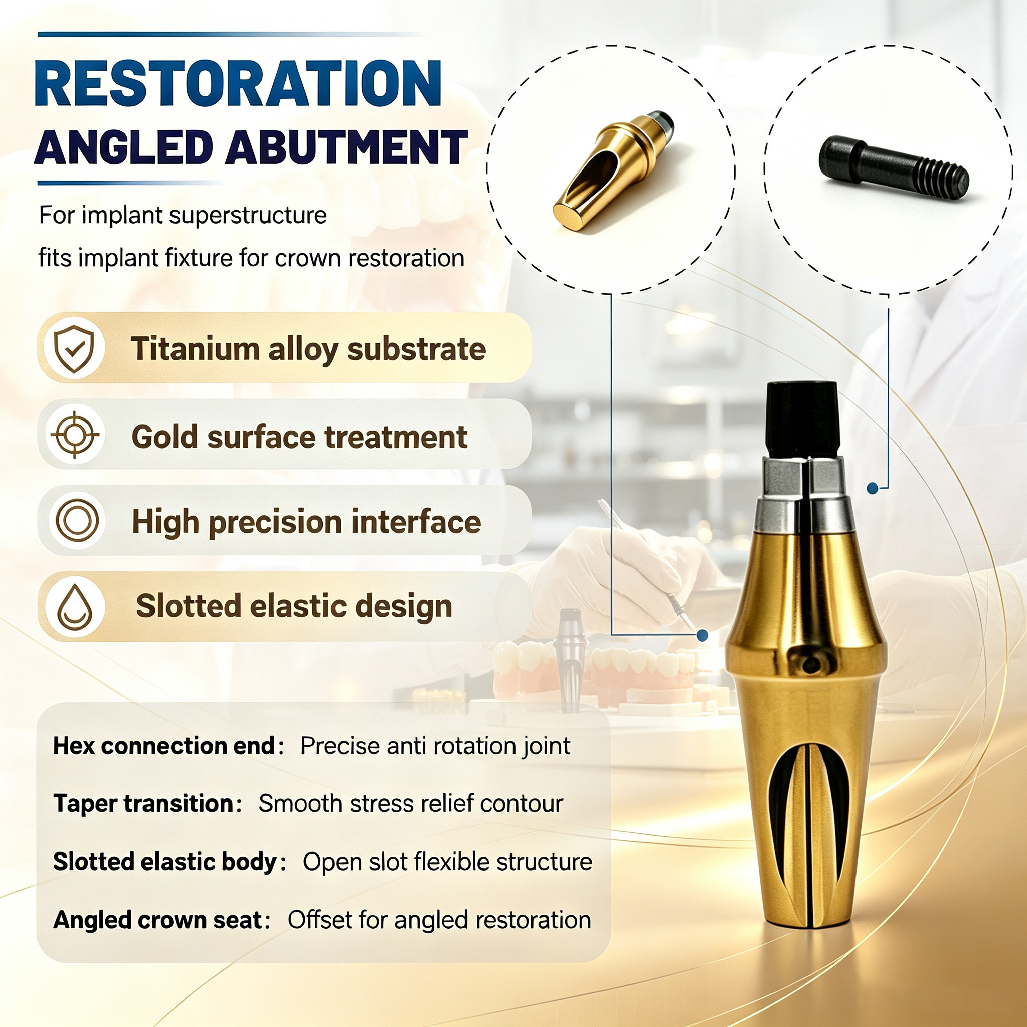 Customized TC4 Titanium Alloy Angled Restoration Abutment with Screw