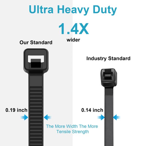 55 LBS Tensile Strength 12 Inch Nylon Cable Wrap Double Sided Black Plastic Cable Ties