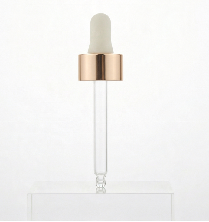 BOS003 20/400 Rose Gold Aluminum Dropper Cap With Glass Pipette Rubber Bulb Essential Oil Bottle Dropper Accessories