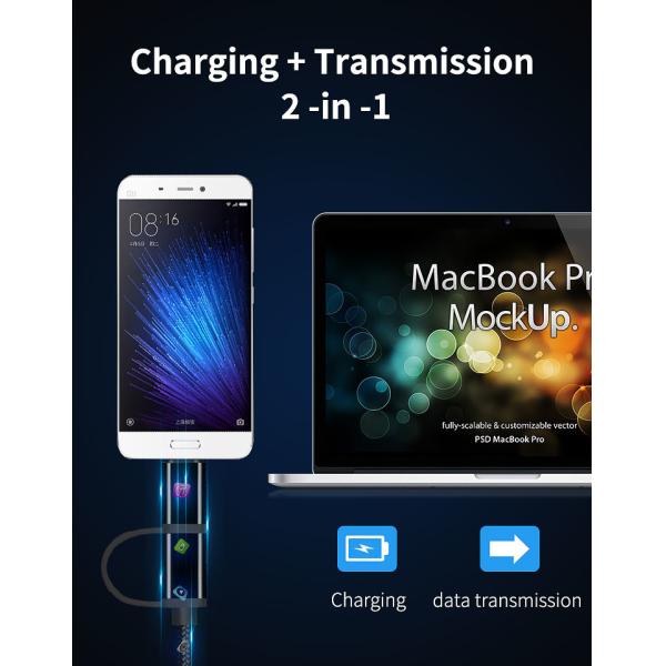 Nylon Braided 2 In 1 Charging Cable 3m OEM Type C USB 2.0 Cable