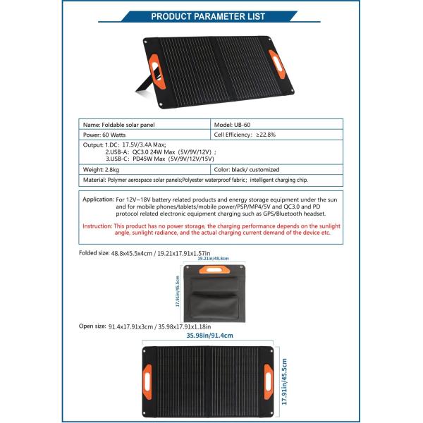 Flexible Foldable Lightweight 60W Sunpower Solar PV Panel with Monocrystalline Silicon