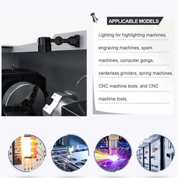 Lámpara de trabajo de cuello de cisne ajustable, portátil, con brazo corto, luz LED para máquina