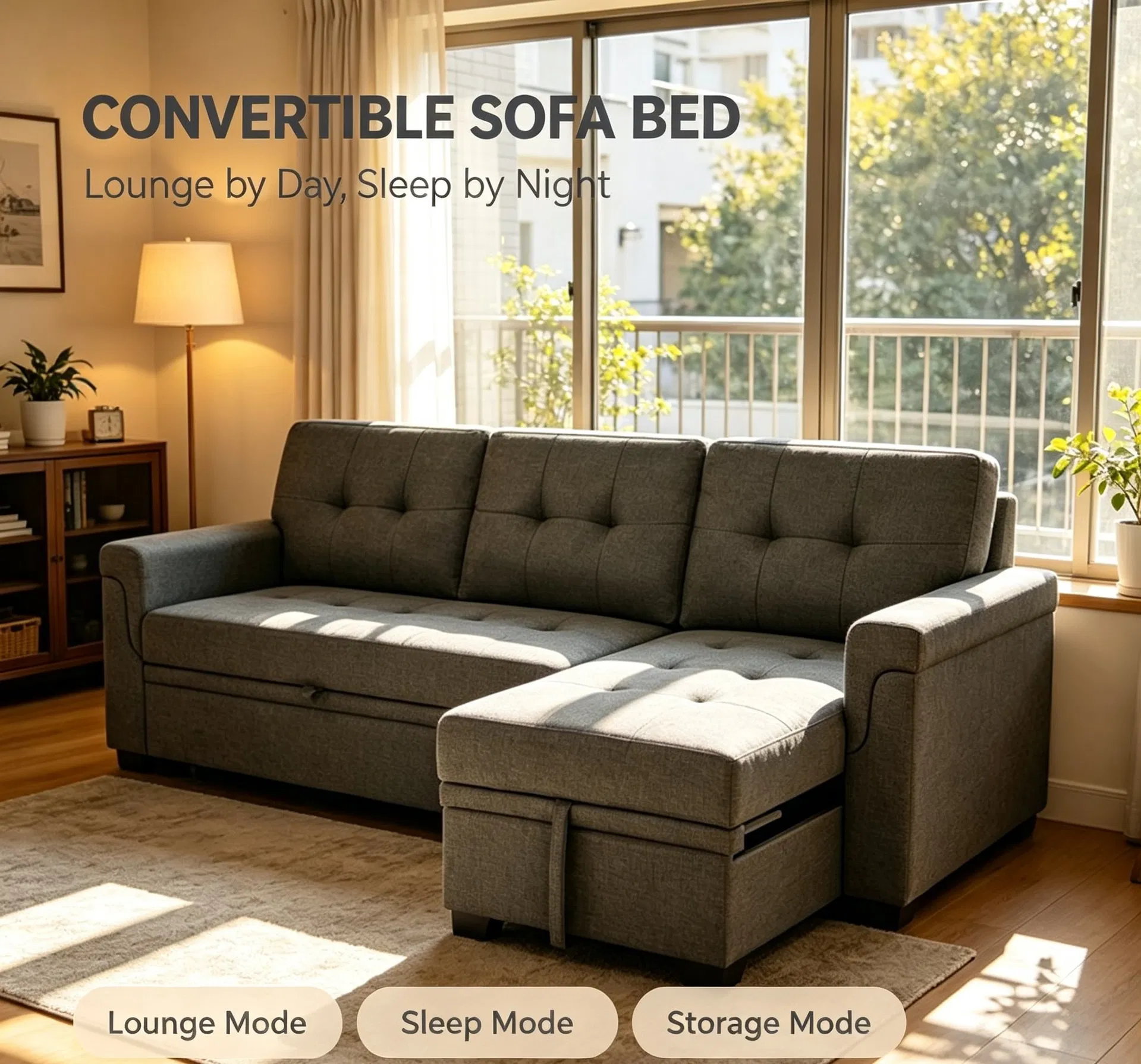 Hand Tufted Fabric Pull out Sleeper Sofa Bed for Luxury Small Apartment Decor