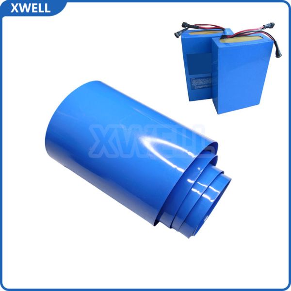 Blue Cross-Linked PE Heat Shrink Tube 50mm Flat Width 100m Roll for 21700 26650 Battery Cell Insulation Sleeve 120℃