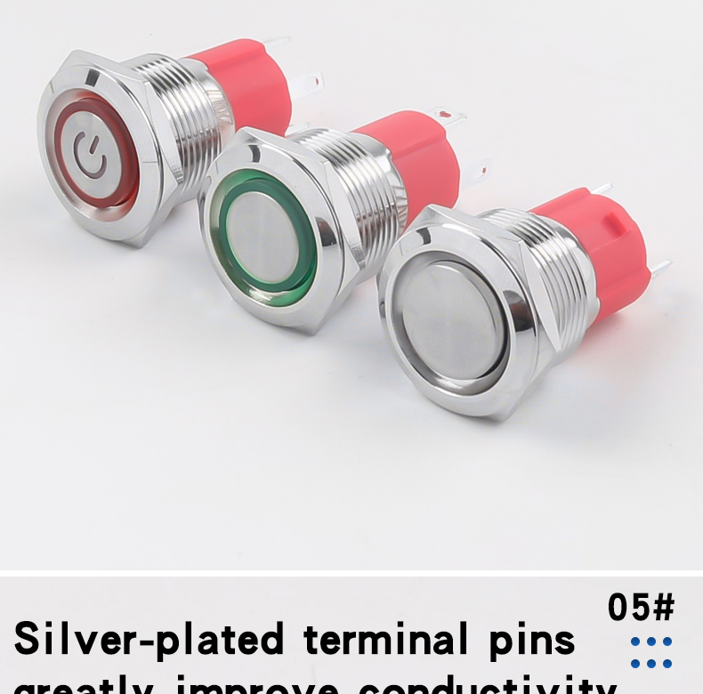 19mm Metal Push Button Switch 10A High Current Latching Momentary LED 1NO 4Pins Flat Head High Head Switch IP65 Max Voltage 220V