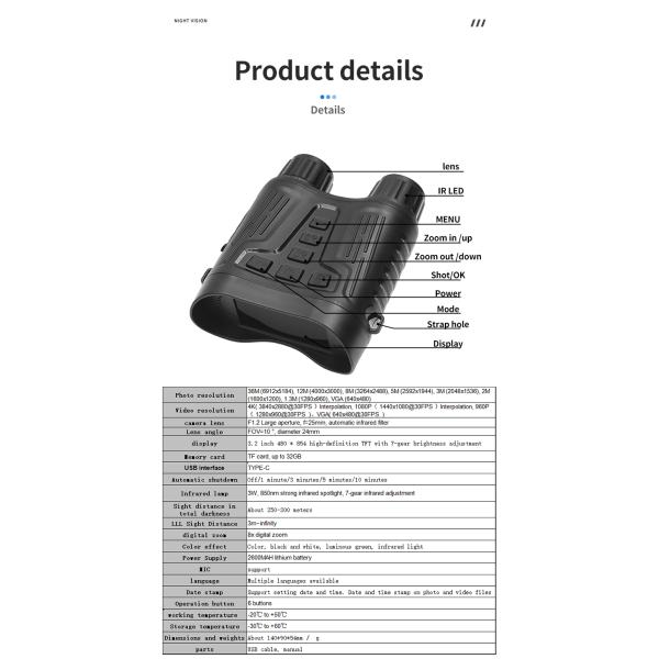 Бинокли ночного видения инфракрасного изумленных взглядов 4K ночного видения на охотиться 3,2