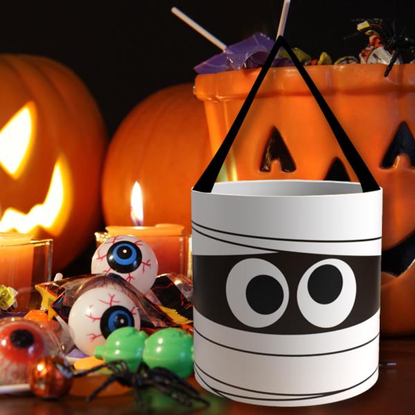 Silk Screen Printed Halloween Candy Bag with LED Light and Natural Cotton Fabric