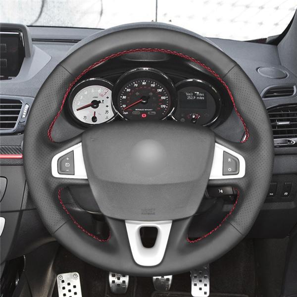 New Arrival Custom Black Leather Car Accessories Hand Sewing Steering Wheel Cover For Renault Megane 3 (Coupe) RS 2010-2016