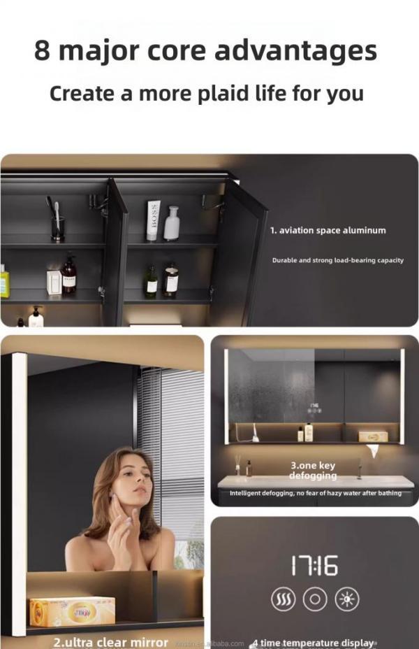 Modern Water-Resistant LED Mirror Wall Mounted Bathroom Vanity Medicine Cabinet for Hotel Apartment Villa Makeup Application