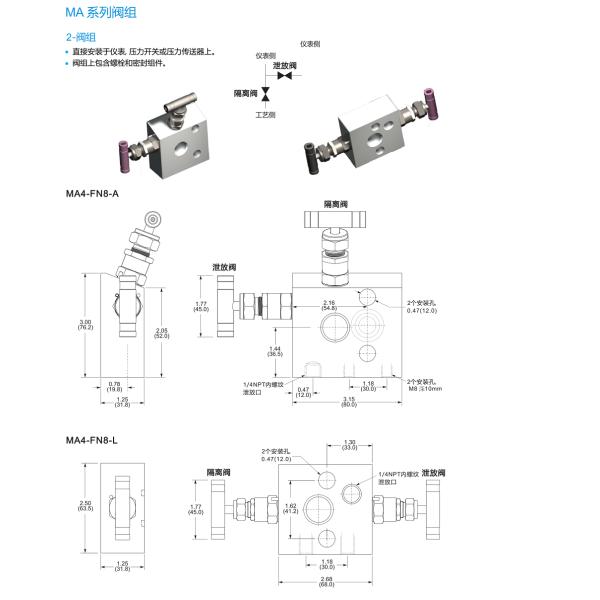 6000psi MA MB Needle Control Valve , High Pressure Instrument Manifold For CHNV