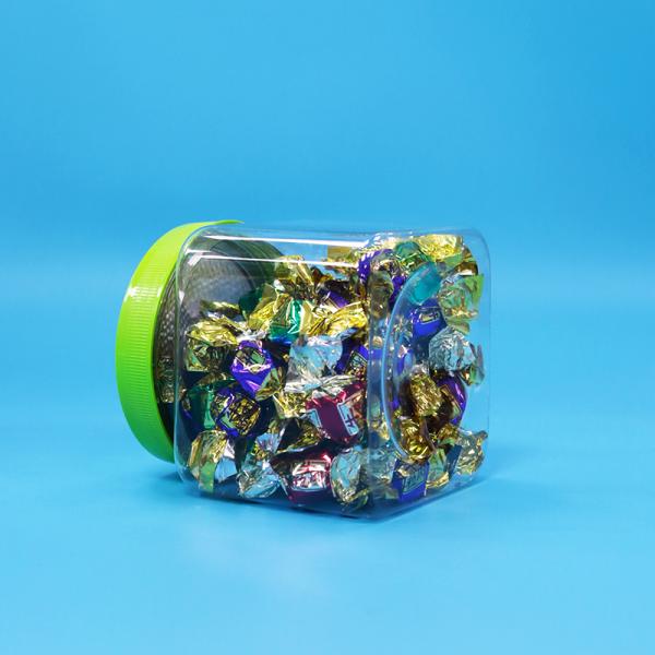 Airtight Square Transparent PET Plastic Jar Plastic Screw Lid Food Candy Cookies