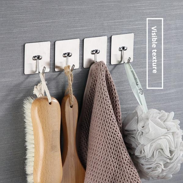 Smooth Edge Strong Bearing Capacity Stainless Steel Adhesive Hooks for Bathroom, Kitchen and Living Room