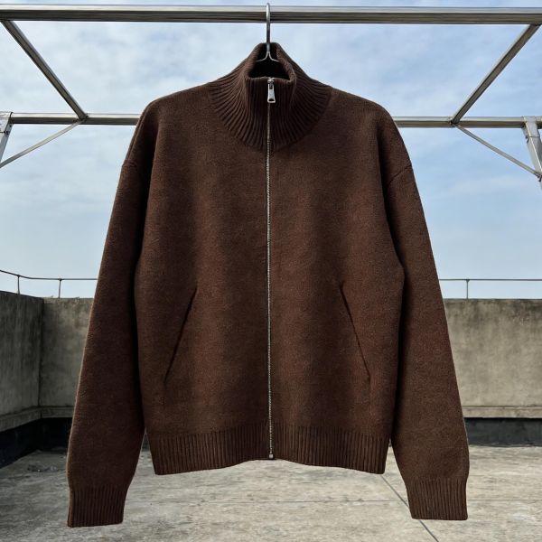 Custom Winter Stand-Up Collar Zip up Cardigan Sweater Knit Wool Cashmere Blend Thick Solid Warm Turtleneck Casual Knitwear Coat