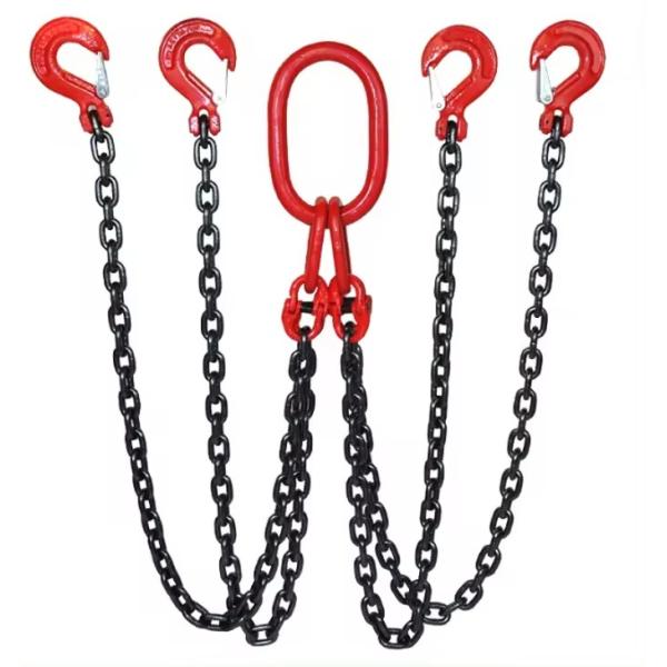 Load Lifting Chain Sling 4 Legs Black Towing Tie Chains Rigging for Heavy Loads