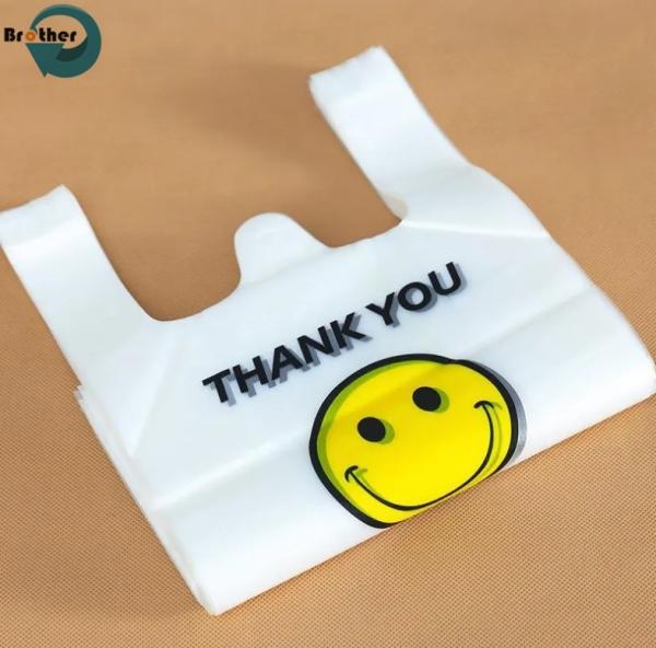 Supermarket Grocery Plastic T-Shirt Bag Printed Customizable Thank You Bags for Small Business