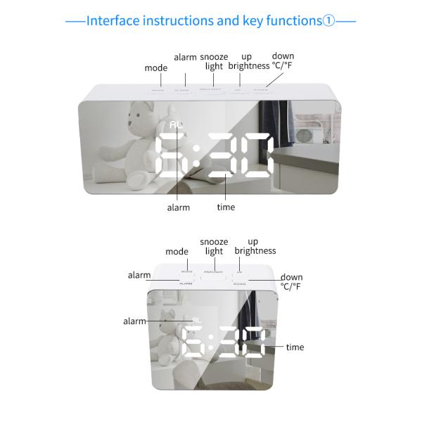 Household Thermometers Creative LED Mirror Digital Electronic Clock For Bedside Gift