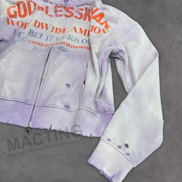 S-6XL Custom Size Distressed Hoodie 100% Cotton French Terry Sun Faded Acid Wash