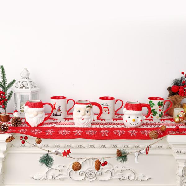 400ml Ceramic Coffee Cups , Porcelain Christmas Mugs With Cute Santa Claus Pattern