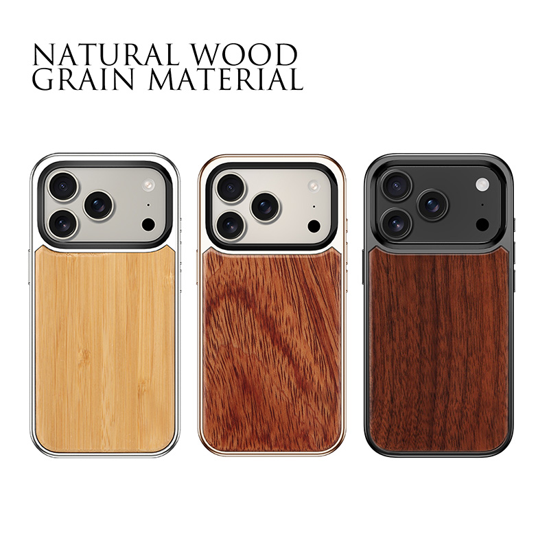 For Luxury Business Natural Wood TPU PC Magnetic Phone Case for iPhone 18/17/16 Pro Max with Camera Lens Bracket