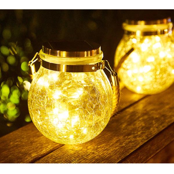 Crackle LED Solar Lights Patio Glass Hanging Lights Wishing Christmas Mason Jar Lights