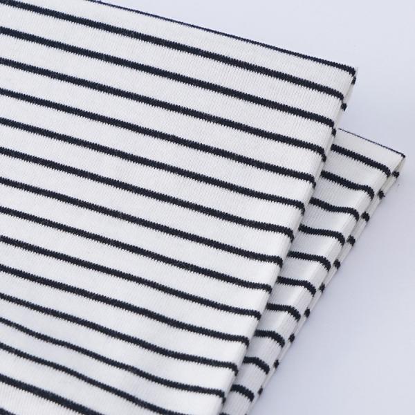 Organic Cotton Interlock Fabric Custom Yarn Dyed Rib Knit Material 32S 175cm