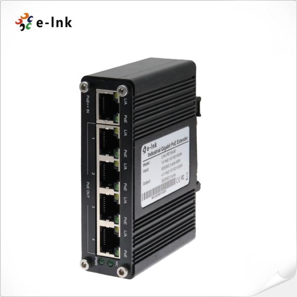 Industrial 1-Port 802.3bt PoE++ to 4-Port 802.3af/at Gigabit PoE Extender