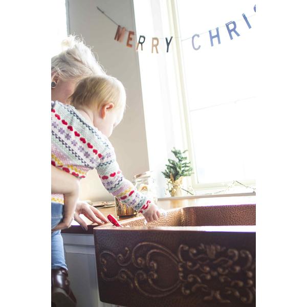Farmhouse Copper Kitchen Bathroom Sinks One Bowl Embossed Scroll Design