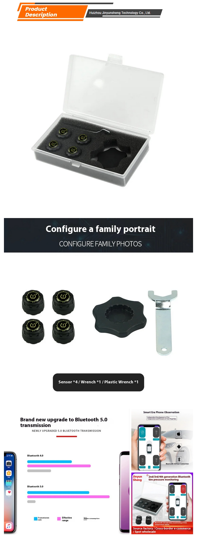 Customized Smart Wireless Pressure Sensor with 1 Year Warranty for Two-Wheel Motorcycles and Cars-Universal Fitment New