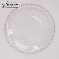 Plastic Gold Beaded Acrylic Charger Plate Wedding Table Decoration Clear