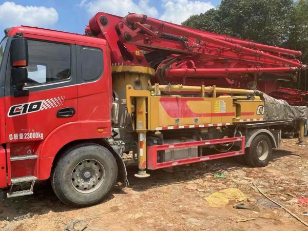 The 2021 Red Sy Concrete Pump Truck with 2 Boom Sections on Sy prime s Homemade Chassis