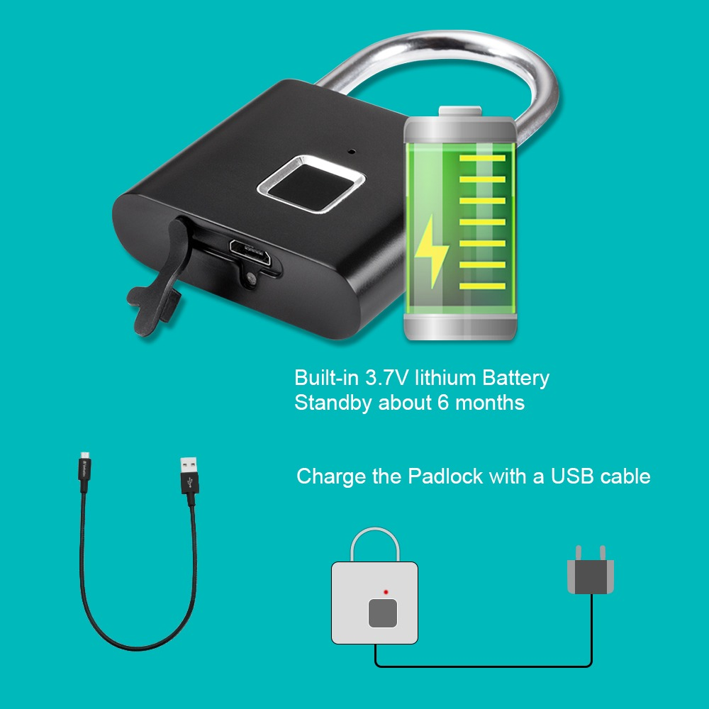 2024 High Security Zinc Alloy Electronic Fingerprint Padlock for Brass Gym Cabinets Drawers Anti-Theft Memory Card Data Storage