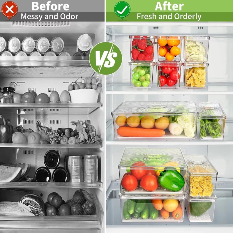 7/13/14PCS Set Household Drying Storage Boxes, Refrigerator Food Boxes, Transparent Kitchen Storage Boxes