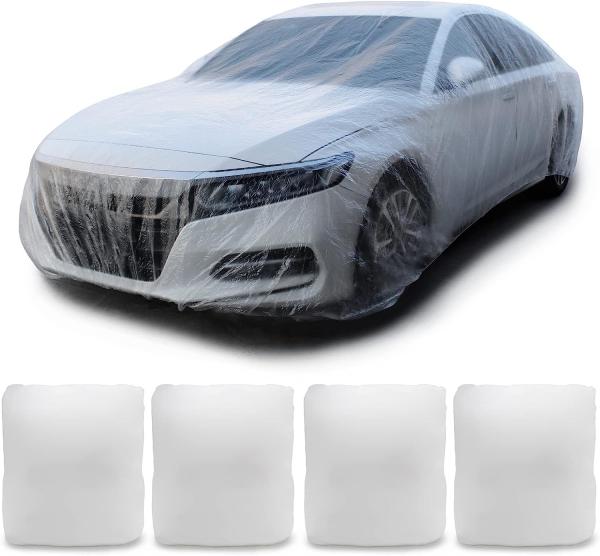 Disposable Car Covers，12.5 x 21.7ft Universal Clear Plastic Car Cover，Disposable Full Exterior Covers Elastic