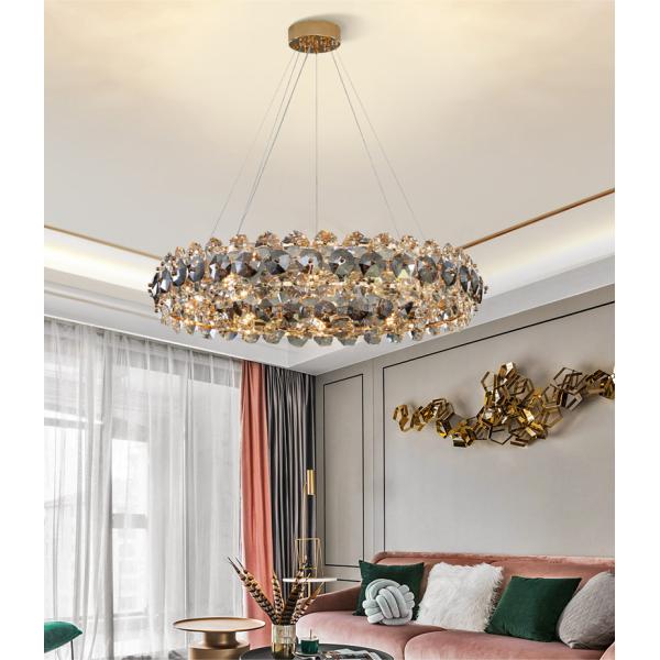 Smoke gray crystal chandelier for living room round hanging lamp decorative lights for room(WH-CY-233)
