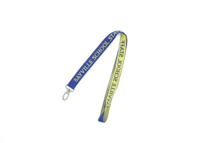 Personalized Flat Blue Woven Neck Lanyards Polyester Material With Metal Oval Hook
