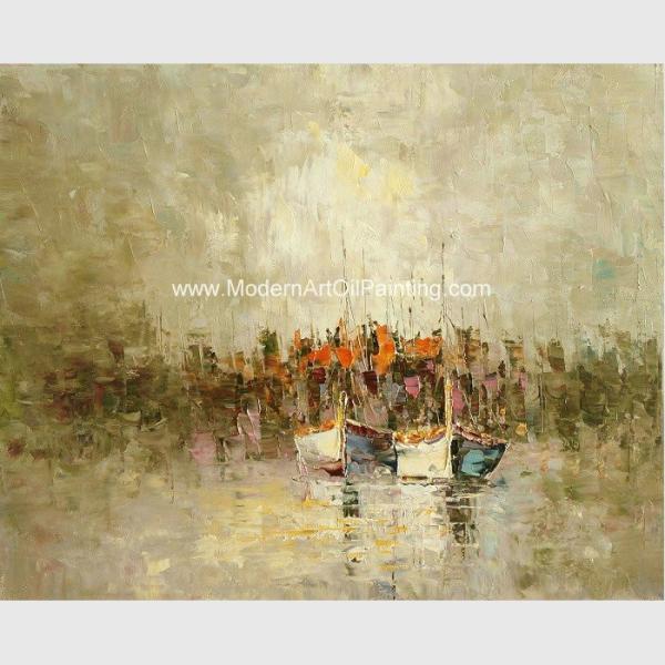 Framed Palette Knife Oil Painting , Abstract sailboat scenery wall art painting