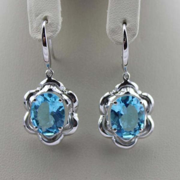 925 Sterling Silver Blue Topaz  Cubic Zircon Dangle Drop Earrings (PSJ06345)