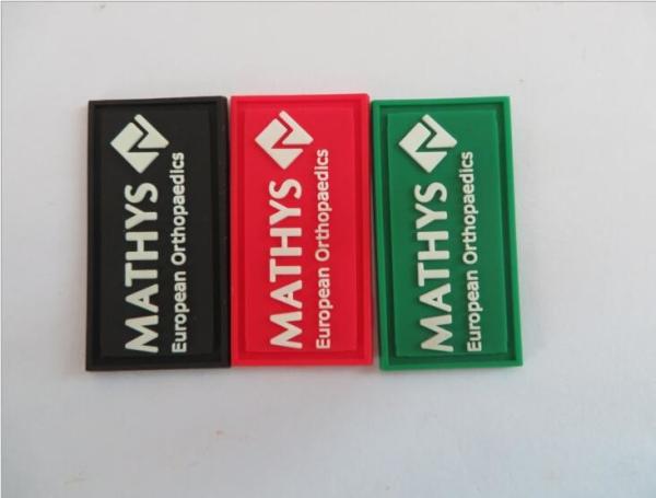 Cool Black Green Red 3d Embossed Logo PVC Patches For Clothing Garment , For MATHYS European Orthopaedics