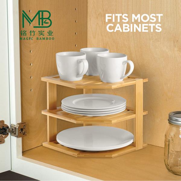Wholesale Small 3-Tier Bamboo Dish Organizer Rack For Kitchen Cabinets