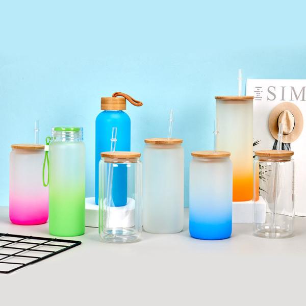 スタイリッシュ モダン デザイン ガラス メーソン ボトル ガラス 氷付き カフェ カップ 蓋付き ガラス 飲料容器 350/480ml 軽量 清潔