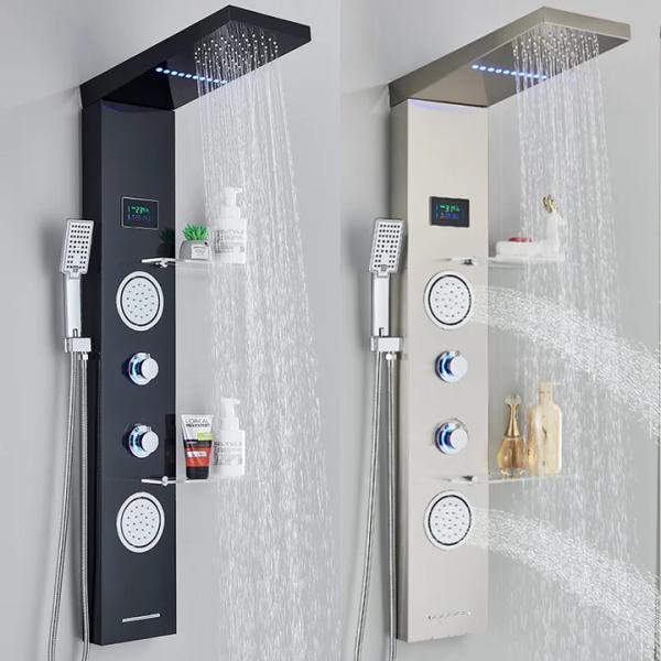 White Bathroom Wall Mounted Stainless Steel Waterfall Shower Column with LED Panels