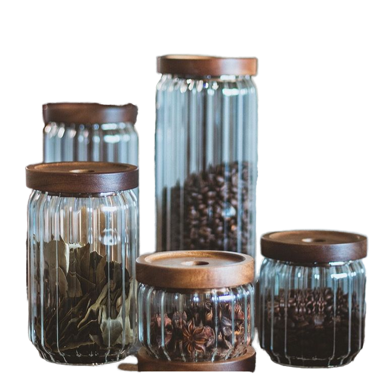 Ripples Cylinder Borosilicate Glass Jar With Acacia Wood Lid For Tea Leaves Party Use
