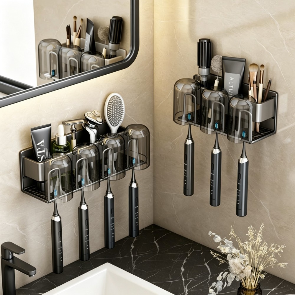 Bathroom Wall Mounted Toothbrush Holder Organizer Storage Rack Household Supplies