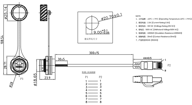 Мужчина кабеля ethernet RJ45 Джек водоустойчивый к женщине с пылезащитным колпачком