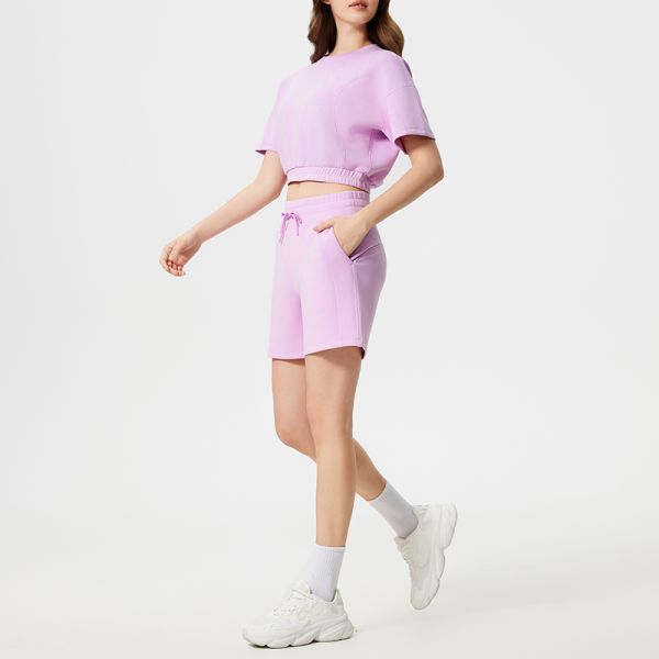 Women's Cotton Blend Sweatshirt Skirt Set Short Sleeve Crop Top with Matching Skirt